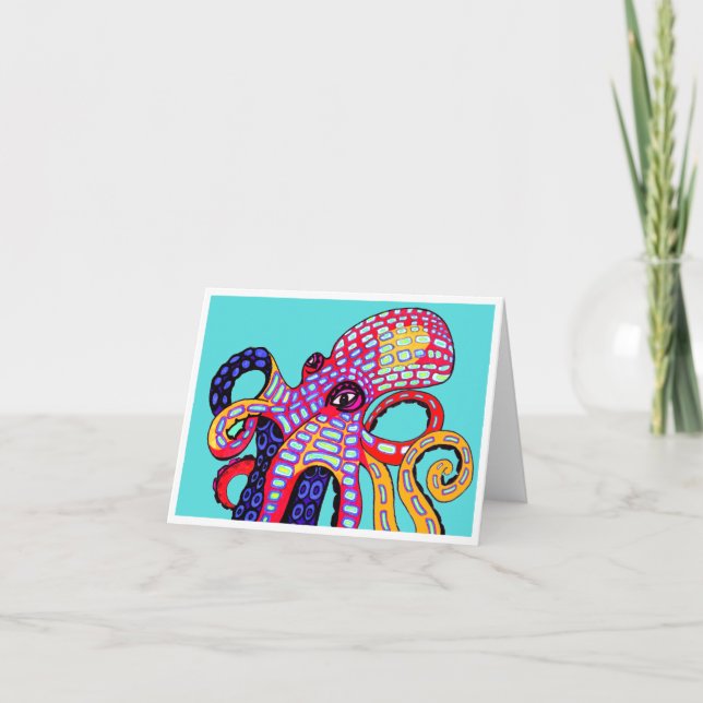 Colourful octopus notecard original art (Front)