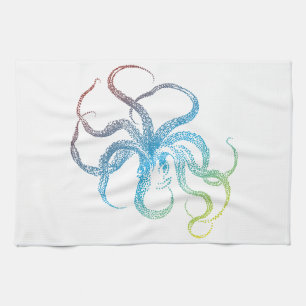colourful octopus silhouette tea towel