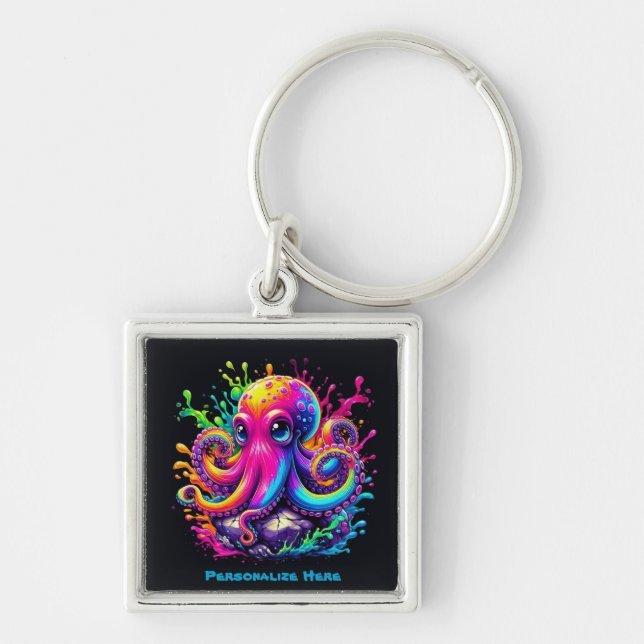 Colourful Octopus Splash Key Ring (Front)