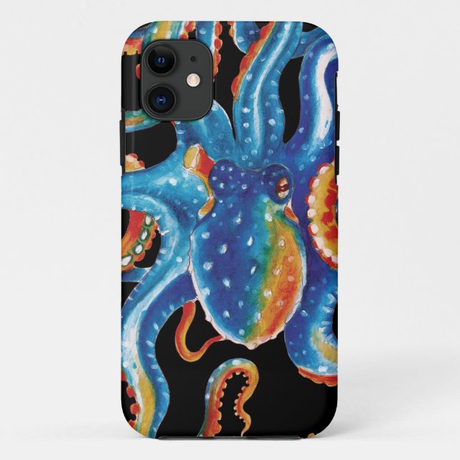 Colourful Octopus Tentacles On Black Case-Mate iPhone Case (Back)