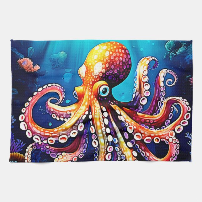 Colourful Octopus View Design Tea Towel (Horizontal)