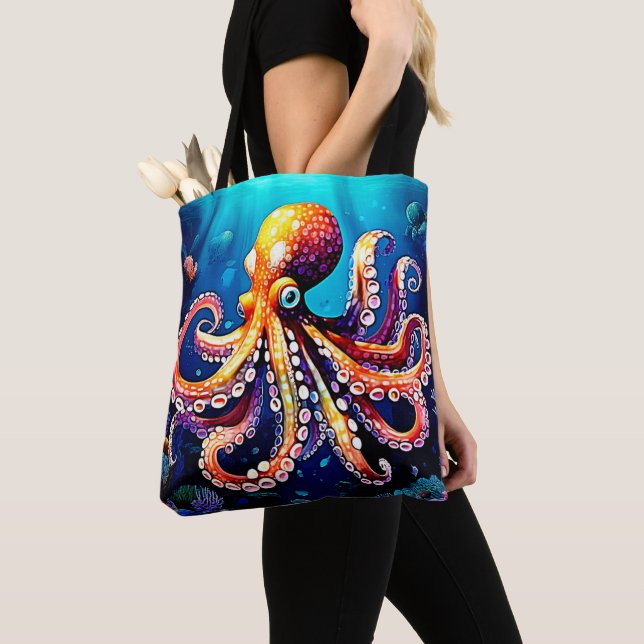 Colourful Octopus View Design Tote Bag (Close Up)
