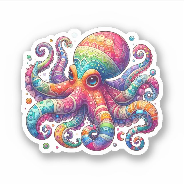 Colourful Octopus Vinyl Sticker (Front)