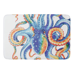 Colourful Octopus Watercolor Art Bath Mat