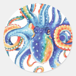 Colourful Octopus Watercolor Art Classic Round Sticker