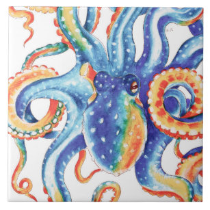 Colourful Octopus Watercolor Art Tile