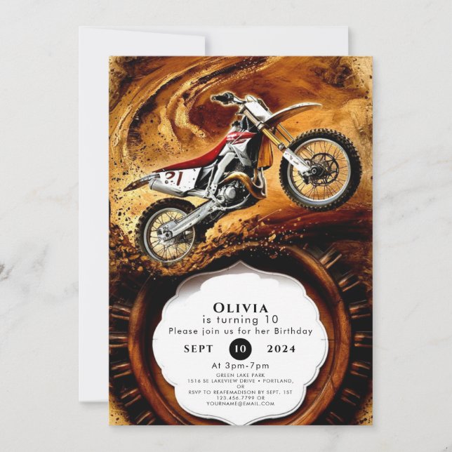 Colourful Off Road Kids' Motorcycle Birthday Invitation (Front)