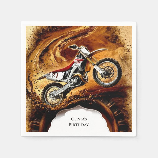 Colourful Off Road Kids' Motorcycle Birthday Napkin (Front)