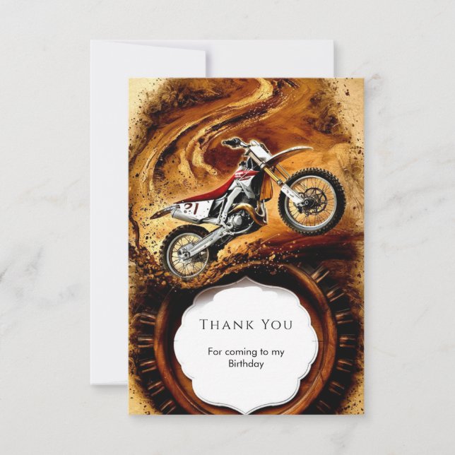 Colourful Off Road Kids' Motorcycle Birthday Thank You Card (Front)