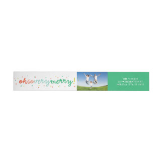 Colourful Oh So Very Merry Photo Christmas Address Wrap Around Label