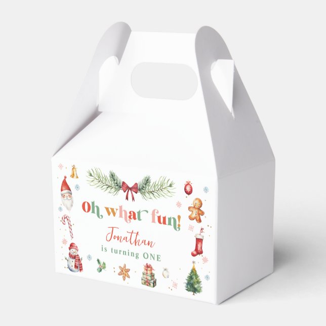 Colourful Oh What Fun 1st Christmas Birthday Party Favour Box (Back Side)