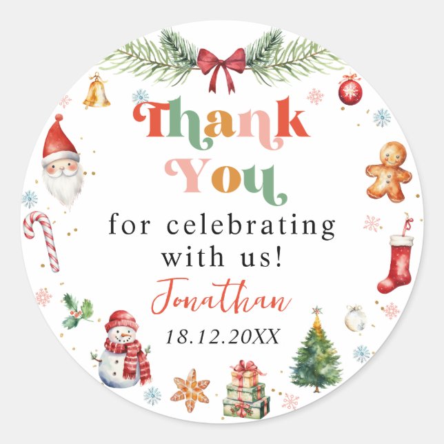 Colourful Oh What Fun First Christmas Birthday Classic Round Sticker (Front)