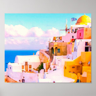 Colourful Oia Santorini Houses, Greece Photography Poster
