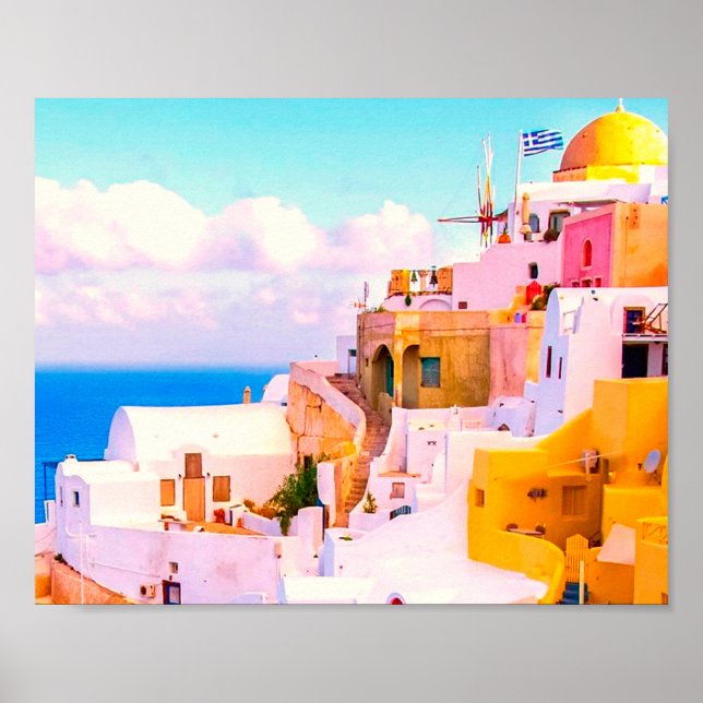 Colourful Oia Santorini Houses, Greece Photography Poster (Front)