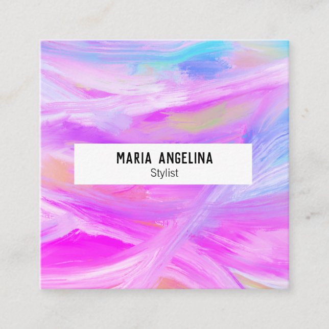 Colourful oil painting abstract purple square business card (Front)