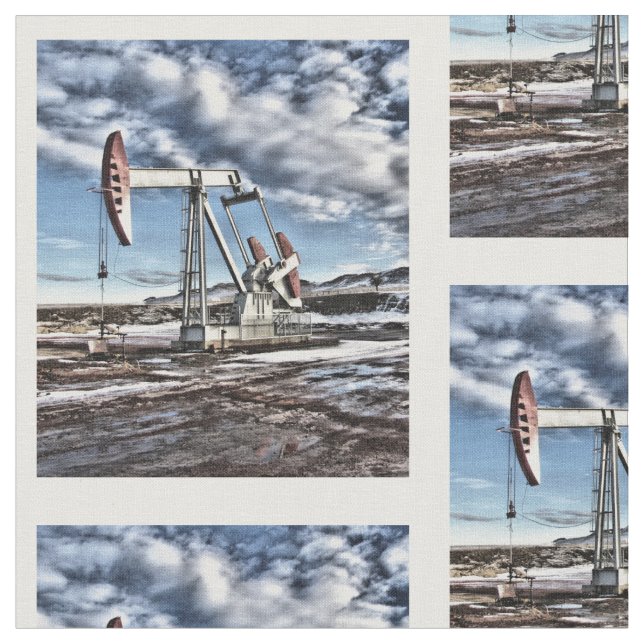 Colourful Oilfield Pumpjack Fabric (Close Up)