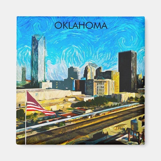Colourful Oklahoma City Skyline Panorama View Magnet (Front)