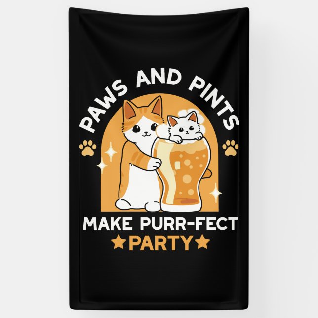 Colourful Oktoberfest Cat Party - Paws and Pints Banner (Vertical)