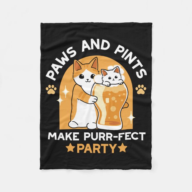 Colourful Oktoberfest Cat Party - Paws and Pints Fleece Blanket (Front)