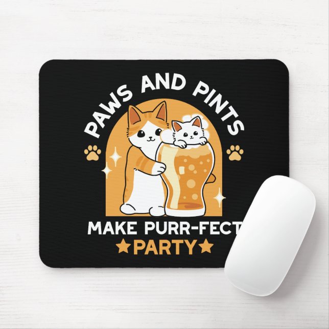 Colourful Oktoberfest Cat Party - Paws and Pints Mouse Mat (With Mouse)