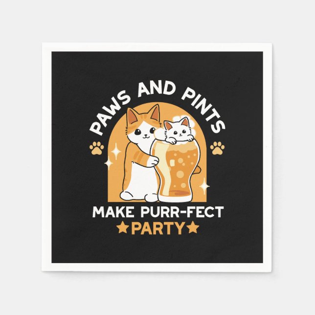 Colourful Oktoberfest Cat Party - Paws and Pints Napkin (Front)