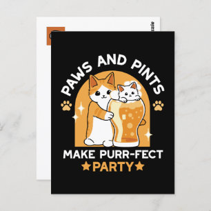 Colourful Oktoberfest Cat Party - Paws and Pints Postcard