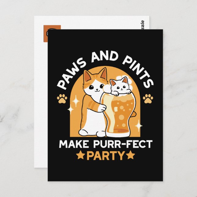 Colourful Oktoberfest Cat Party - Paws and Pints Postcard (Front/Back)