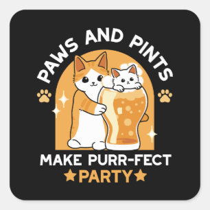 Colourful Oktoberfest Cat Party - Paws and Pints Square Sticker