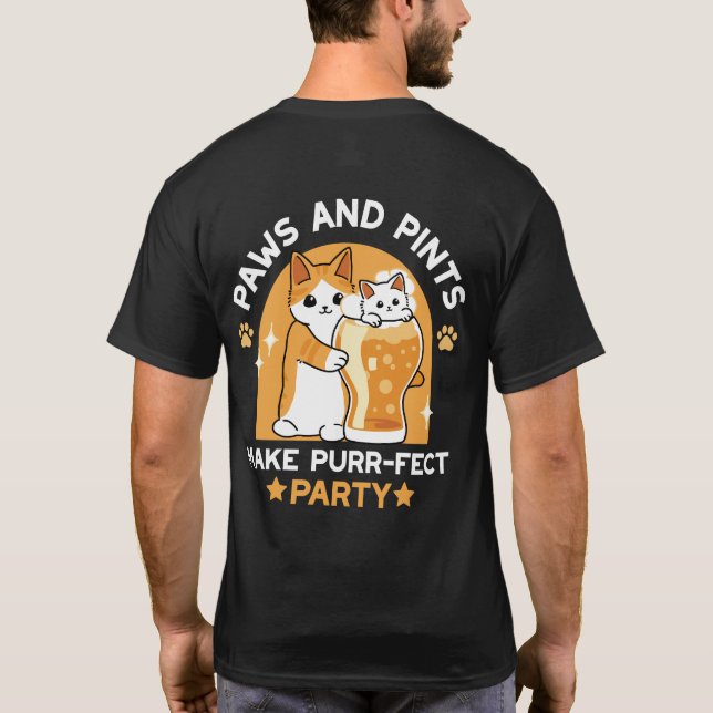 Colourful Oktoberfest Cat Party - Paws and Pints T-Shirt (Back)