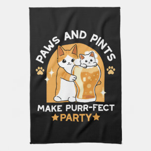 Colourful Oktoberfest Cat Party - Paws and Pints Tea Towel
