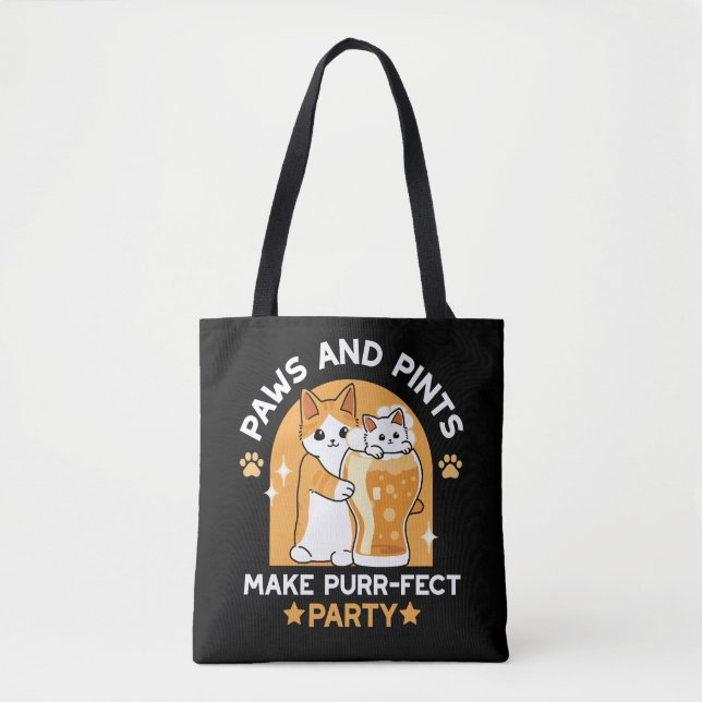Colourful Oktoberfest Cat Party - Paws and Pints Tote Bag (Front)