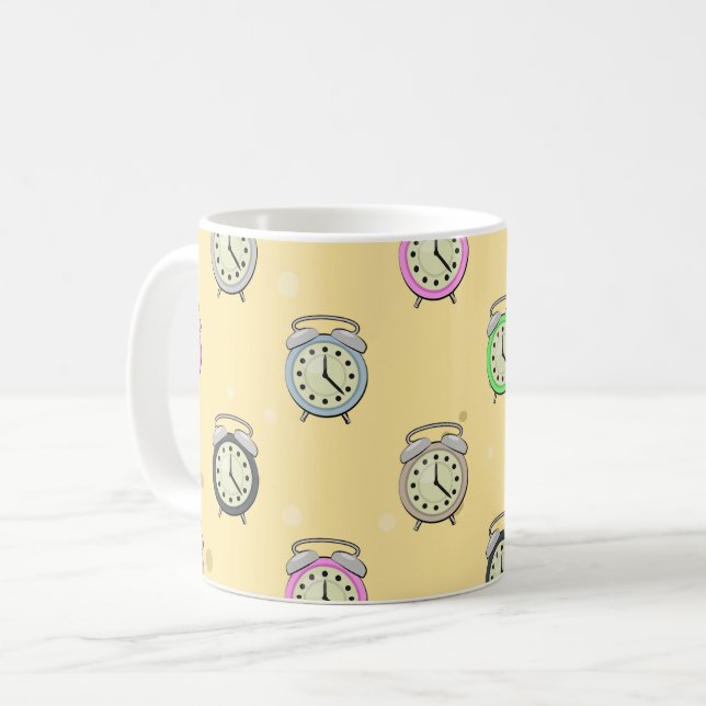 Colourful Old Alarm Clocks Pattern  Coffee Mug (Front Left)