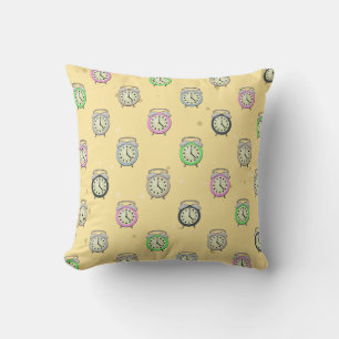 Colourful Old Alarm Clocks Pattern Cushion