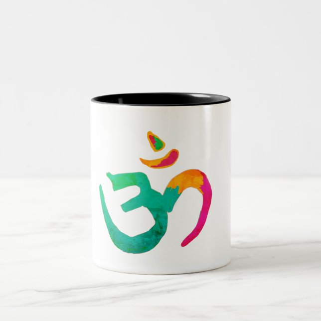Colourful OM sign Two-Tone Coffee Mug (Center)