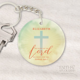 Colourful Ombre Cross Bible Verse Personalised Key Ring