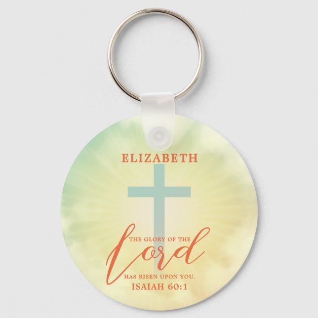 Colourful Ombre Cross Scripture Personalised Key Ring (Front)