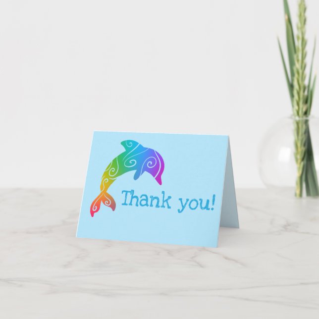 Colourful Ombre Dolphins Thank You Cards (Front)