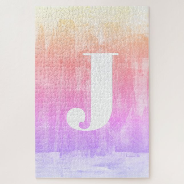 Colourful Ombre Gradient Monogram Jigsaw Puzzle (Vertical)