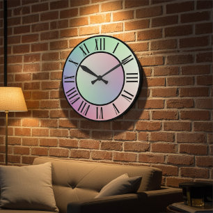 Colourful Ombre Rainbow Pastel and Roman Hours Large Clock