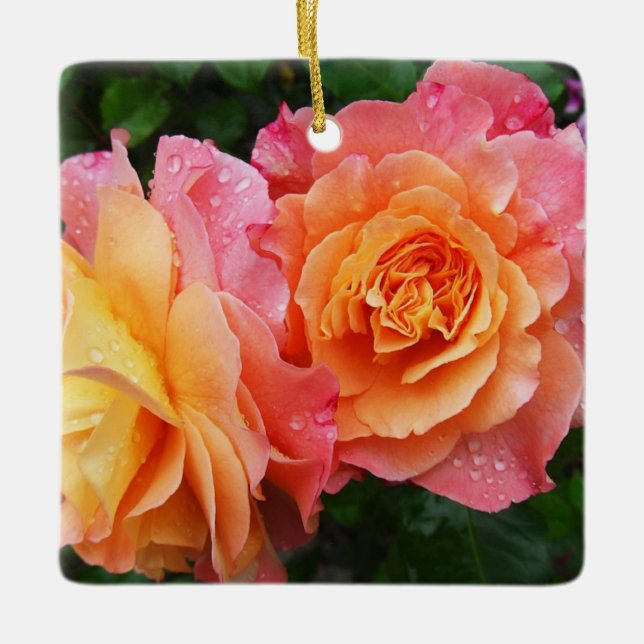Colourful ombre roses photo ceramic ornament (Front)