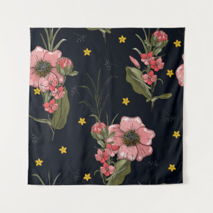 Colourful on dark background. Hand drawn leaf, dai Tapestry