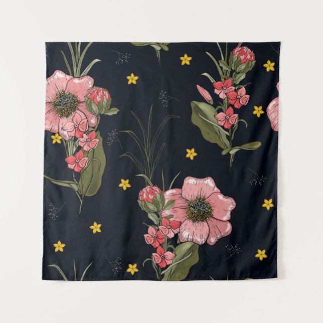 Colourful on dark background. Hand drawn leaf, dai Tapestry (Front)
