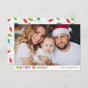 Colourful One Photo Merry and Bright Christmas Car Card