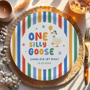 Colourful One Silly Goose Kids 1st Birthday Paper Plate
