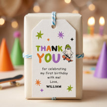 Colourful One Spooky Dude Birthday Party Gift Tags
