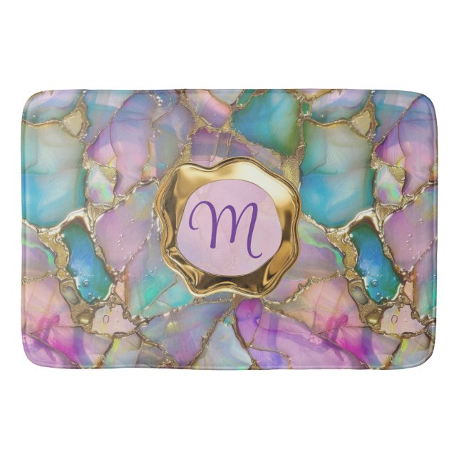 Colourful Opal and Liquid Gold Bath Mat (Front)