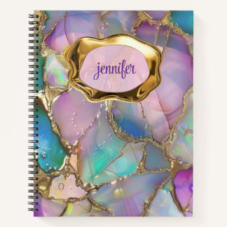 Colourful Opal and Liquid Gold Personalised  Notebook