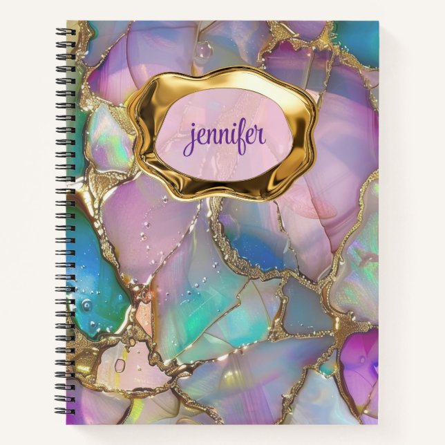 Colourful Opal and Liquid Gold Personalised  Notebook (Front)