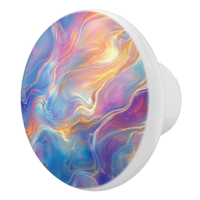 Colourful opal swirly flowing marble texture ceramic knob (Right)
