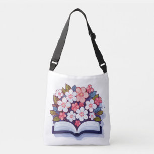 Colourful Open Book with Flowers Crossbody Bag